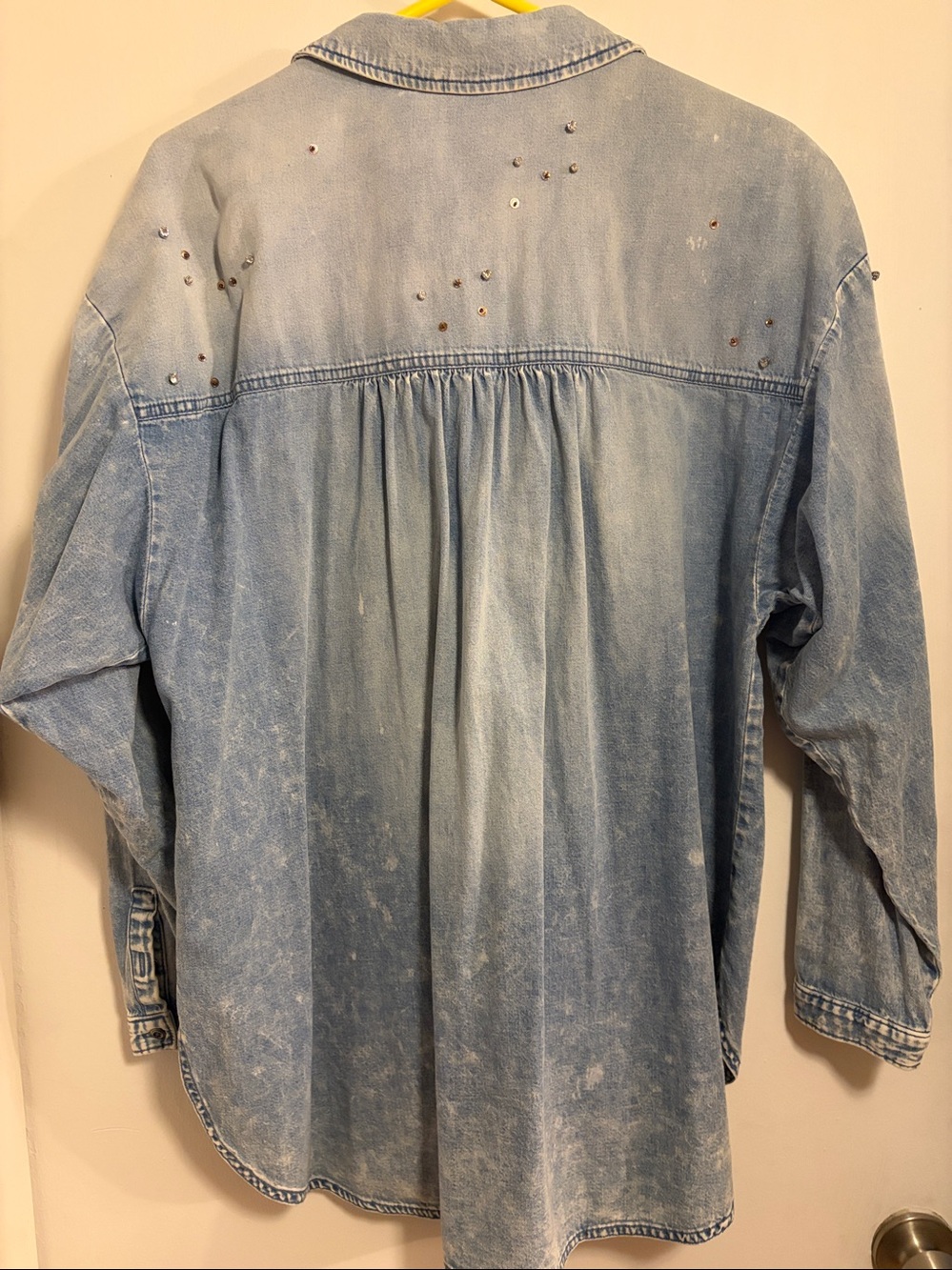 Pilcro RHINESTONE Blue Studded Denim Button-Down Shirt LARGE w/Beads - Picture 8 of 10